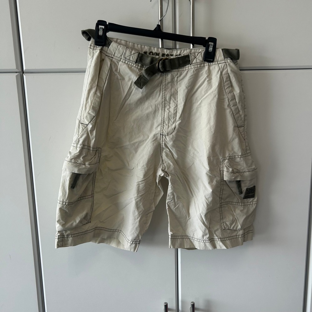 Vintage Old Navy Cargo Shorts Mens 30 Off White Belted Y2K Cotton Nylon Blend